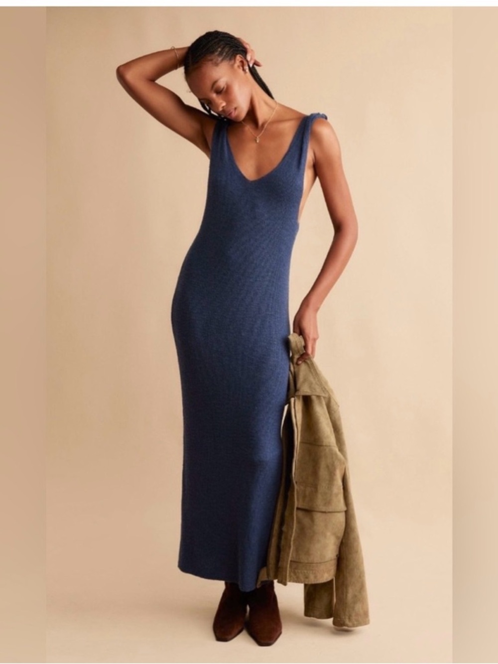 FREE PEOPLE BEACH KAYLA SWEATER MIDI DRESS POSEIDON L